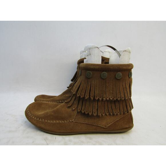 Minnetonka Womens Size 6 Brown Suede Fringe Ankle Fashion Boots Bootie - Picture 1 of 11